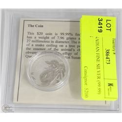2013 CANADIAN FINE SILVER (99.99) $20 COIN