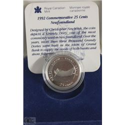 1992 CANADIAN SILVER (92.5) 25 CENT COIN