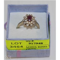 STERLING LADIES RING WITH WHITE AND RED STONES