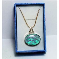 OVAL BLUE FIRE OPAL PENDANT 7 CHAIN