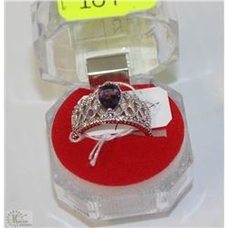 #83-PURPLE AMETHYST &CZ RING,925 STERLING SILVER