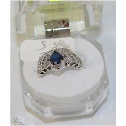 #56-BLUE SAPPHIRE &CZ RING, 925 STERLING SILVER