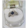 Image 1 : #56-BLUE SAPPHIRE &CZ RING, 925 STERLING SILVER
