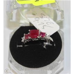 #71-RED RUBY &CZ RING,925 STERLING SILVER