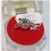 Image 1 : #81-GREEN EMERALD,RUBY &CZ RING,925 STERLING SILVER