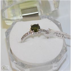 #88-NATURAL PERIDOT &CZ RING,925 STERLING SILVER