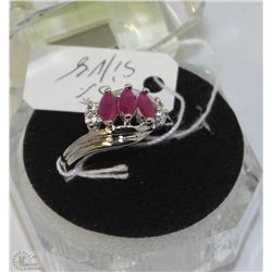 #73-RED RUBY &CZ RING,925 STERLING SILVER