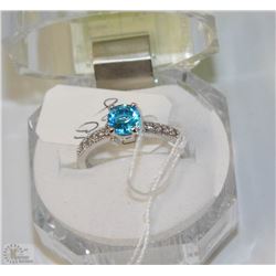 #89BLUE TOPAZ &CZ RING ,925 STERLING SILVER