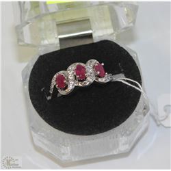#69-RED RUBY &CZ RING,925 STERLING SILVER
