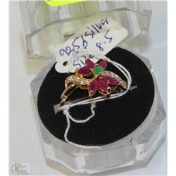#68-EMERALD RUBY &CZ RING,925 STERLING SILVER
