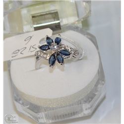 #58-BLUE SAPPHIRE &CZ RING, 925 STERLING SILVER