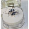 Image 1 : #58-BLUE SAPPHIRE &CZ RING, 925 STERLING SILVER