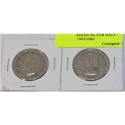 TWO CANADIAN SILVER HALF - DOLLAR - 1943/1960