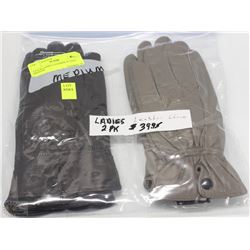 2 PACK OF LADIES LEATHER GLOVES SIZE MEDIUM