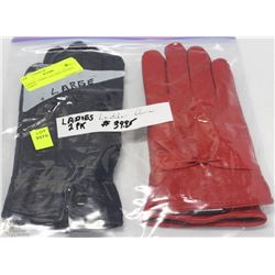 2 PACK OF LADIES LEATHER GLOVES SIZE LARGE