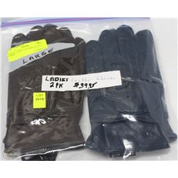 2 PACK OF LADIES LEATHER GLOVES SIZE LARGE