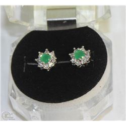 #50-GREEN EMERALD &CZ EARRINGS,925 STERLING SILVER