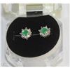 Image 1 : #50-GREEN EMERALD &CZ EARRINGS,925 STERLING SILVER