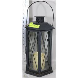 METAL AND GLASS LED CANDLE LANTERN