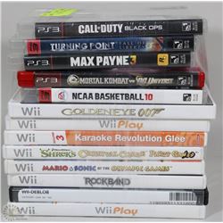 BUNDLE OF 5 PS3 GAMES AND 8 WII GAMES
