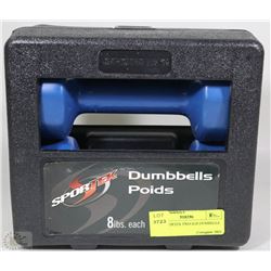NEW SPORTEX TWO 8LB DUMBBELLS IN CASE