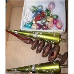 FLAT OF MERCURY GLASS 1940'S CHRISTMAS ORNAMENTS &