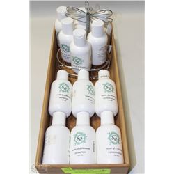 WOOD BOX W/NEW BODY WASH, SHAMPOO &