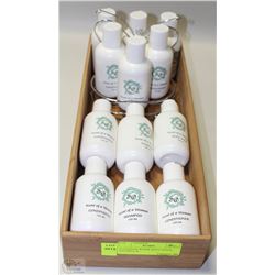 WOOD BOX W/NEW BODY WASH, SHAMPOO &