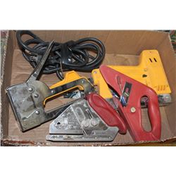 BOX WITH ELECTRIC STAPLER, REGULAR STAPLER, AND