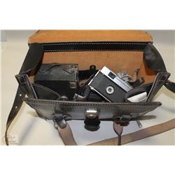 RETRO LEATHER CAMERA CASE WITH BROWNIE & MINOLTA