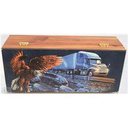 CEDAR STORAGE BOX W TRUCK AND EAGLE PICTURE