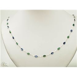 #38-10K GOLD EMERALD & SAPPHIRE(10CT) NECKLACE