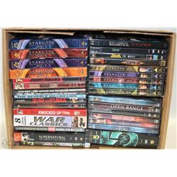 FLAT OF ASSORTED MOVIES INCL STARGATE SEASONS,