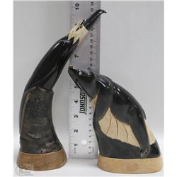 EAGLE HEAD CARVED FROM BUFFALO HORN & CARVED BEAR