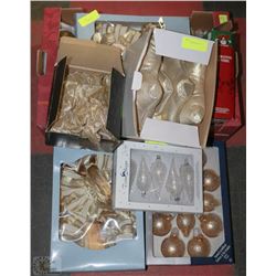 LARGE BOX OF GOLD XMAS DÉCOR, BOXES OF LARGE BOWS,