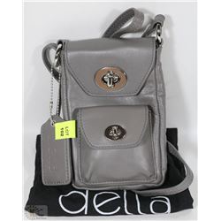 NEW DELLA LEATHER PEGGY PASSPORT PURSE GREY COLOR