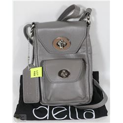 NEW DELLA LEATHER PEGGY PASSPORT PURSE GREY COLOR