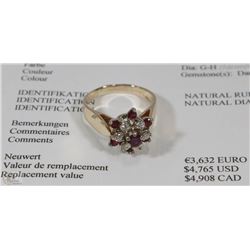 14K YELLOW GOLD RUBY & DIAMOND RING WITH COA