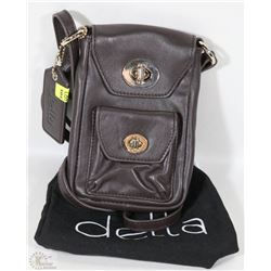 NEW DELLA LEATHER PEGGY OVER SHOULDER MOCHA  COLOR