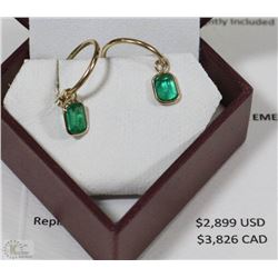 14K YELLOW GOLD NATURAL EMERALD EARRINGS W/COA