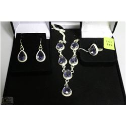 4PC SET OF SOLID SILVER AFRICAN AMETHYST JEWELRY