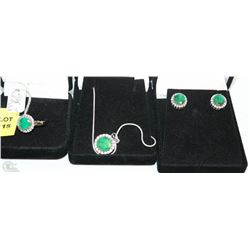 3PC SET OF SOLID SILVER EMERALD JEWELRY