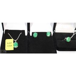 3PC SET OF SOLID SILVER EMERALD JEWELRY