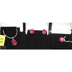 3PC SET OF SOLID SILVER RUBY JEWELRY