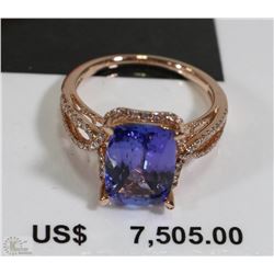 14K LADIES  TANZANITE AND DIAMOND RING WITH COA