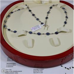 14K WHITE GOLD DIAMOND SAPPHIRE NECKLACE W/COA