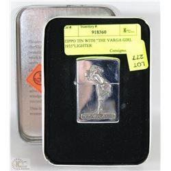 ZIPPO TIN WITH "THE VARGA GIRL 1935"LIGHTER