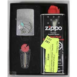 ZIPPO LIGHTER AND KIT "NATIVE HEAD DRESS",FUEL,