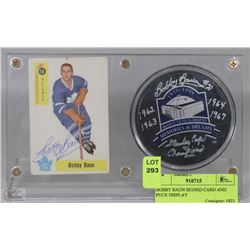 BOBBY BAUN SIGNED CARD AND PUCK DISPLAY