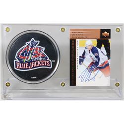 RICK NASH BLUE JACKETS SIGNED CARD & PUCK DISPLAY
